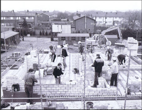 Dennis, Oz and Bomber along with their German co-workers during the opening scenes of Series 1, Episode 1 at Elstree Studio backlot doubling at the German BECO Building Site.