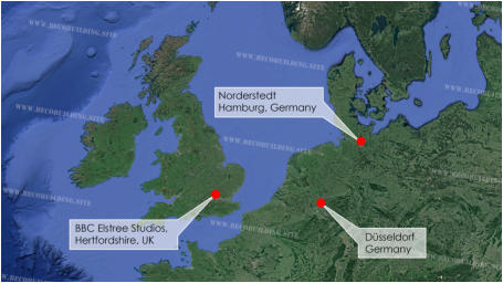 Arial map illustrating both German and UK filming locations used throughout Series 1.