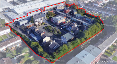 Aerial view of BBC Elstree Studios backlot illustrating EastEnders film set as it stands today